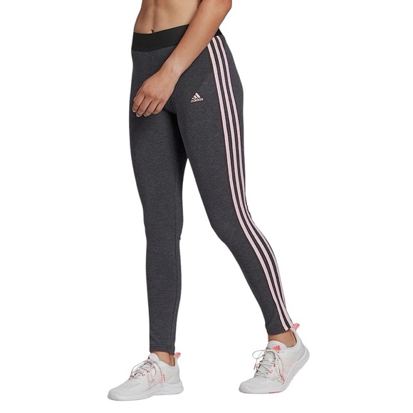 ADIDAS Athletic High Rise Activewear Tights Heather Grey Pink 3 Stripe SIZE XS - Picture 4 of 13